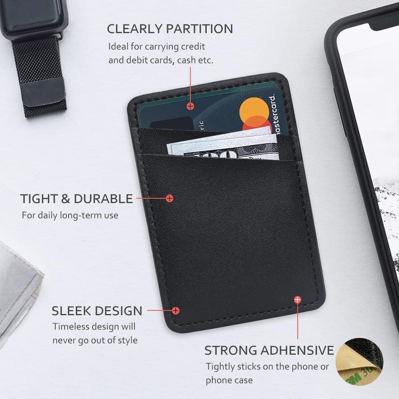 Limvory Phone Wallet Stick On, Leather Phone Card Holder, Credit Card Holder for Phone Case Compatible with iPhone, Samsung and Android - White, Black - Image 5